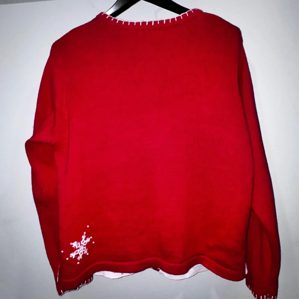 Vintage‎ B.P. Design Womens Red Snowman Snowflake Christmas Cardigan Sweater  L - Picture 7 of 12